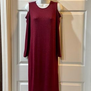 Burgundy & Black Off Shoulder Midi Sweater Dress